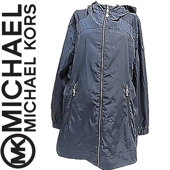 MICHAEL Michael Kors Jackets & Blazers - MICHAEL KORS ZIP FRONT NAVY HOODED RAIN JACKET